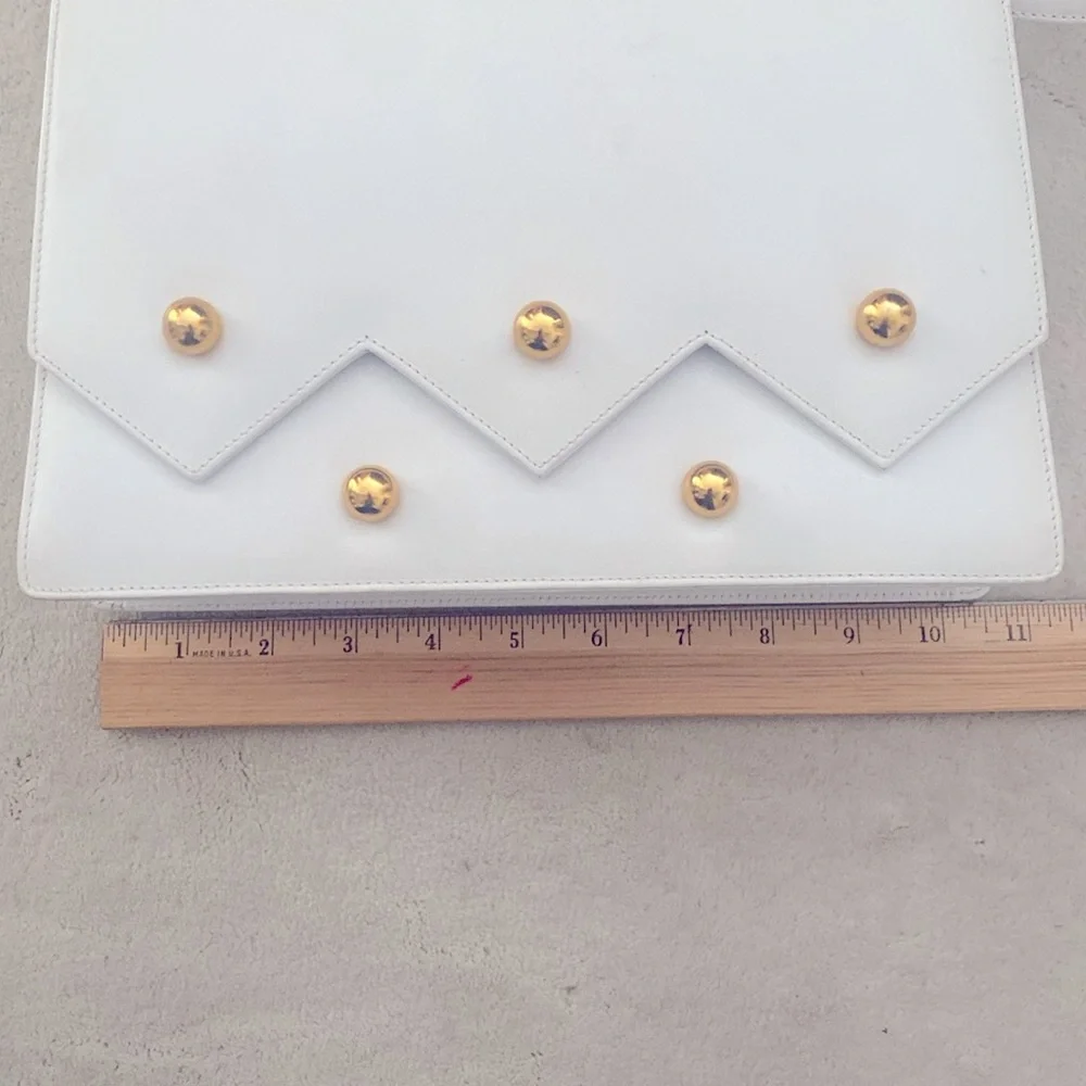 Vintage Paloma Picasso elegant White Shoulder Bag with Gold Accents
